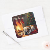 Bulldog by the Fireplace Christmas Painting Vierkante Sticker (Envelop)
