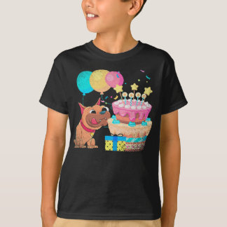 Bulldog Cake Balloons Celebration Birthday Party T-shirt