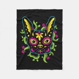 Bulldog Calavera Dia De Los Muertos honden Fleece Deken
