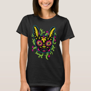 Bulldog Calavera Dia De Los Muertos honden T-shirt