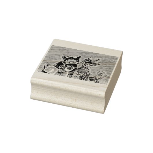 BULLDOG & CAT ROBOTS SCI FI RUBBER STEMPEL (Stempel)