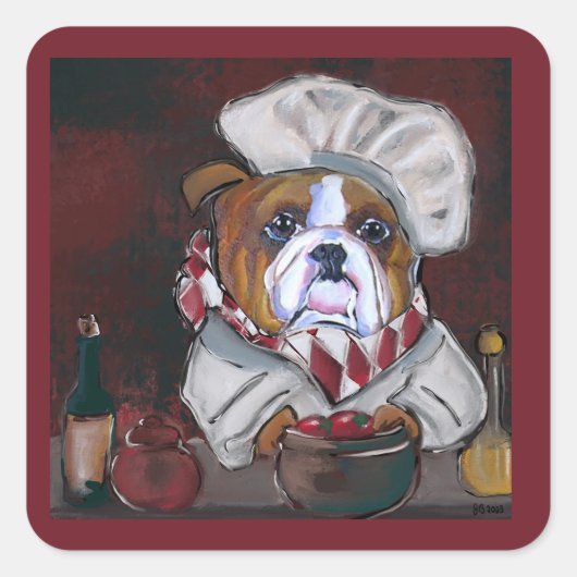 Bulldog Chef Vierkante Sticker (Voorkant)