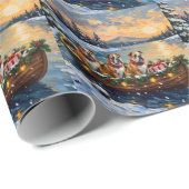 Bulldog Christmas Boat Holiday Cadeaupapier (Rol Hoek)