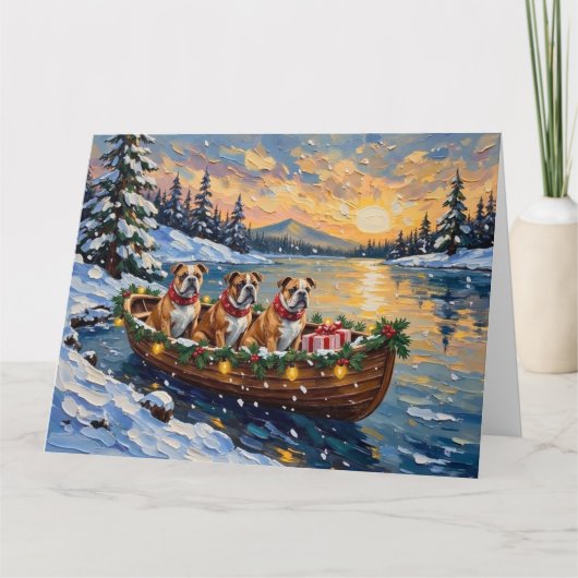 Bulldog Christmas Boat Holiday Kaart (Voorkant)