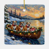 Bulldog Christmas Boat Holiday Keramisch Ornament (Achterkant)