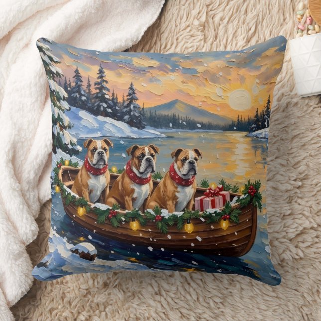 Bulldog Christmas Boat Holiday Kussen (Deken)