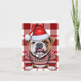 Bulldog Christmas Dog Red Plaid Kerstmis Feestdagen Kaart
