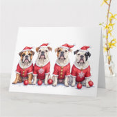 Bulldog Christmas Dress Santa Hat Kaart (Gele Bloem)
