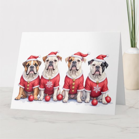Bulldog Christmas Dress Santa Hat Kaart (Voorkant)