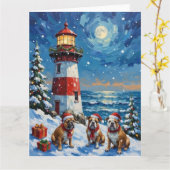 Bulldog Christmas Lighthouse Holiday Kaart (Gele Bloem)