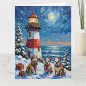 Bulldog Christmas Lighthouse Holiday Kaart (Voorkant)