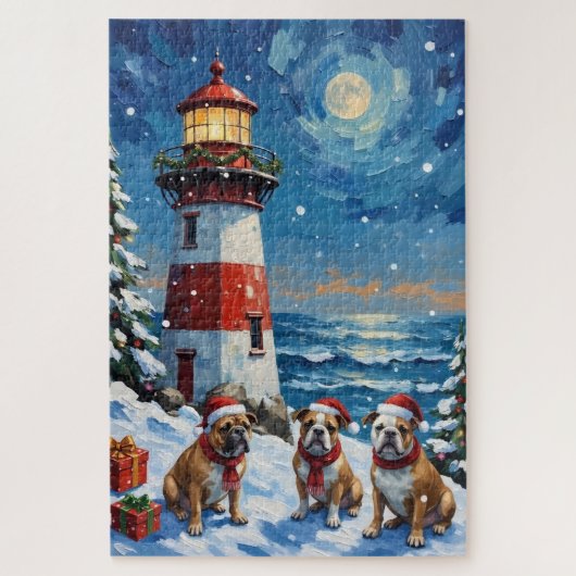 Bulldog Christmas Lighthouse Holiday Legpuzzel (Verticaal)
