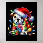 Bulldog Christmas Lights Santa Hat Hondenliefhebbe Poster<br><div class="desc">Bulldog Christmas Lights Santa Hat Hondenliefhebber</div>