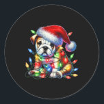 Bulldog Christmas Lights Santa Hat Hondenliefhebbe Ronde Sticker<br><div class="desc">Bulldog Christmas Lights Santa Hat Hondenliefhebber</div>