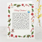 Bulldog Christmas Maze Puzzle Holiday Kaart (Gele Bloem)