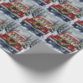 Bulldog Christmas Red Truck Holiday Cadeaupapier (Hoek)