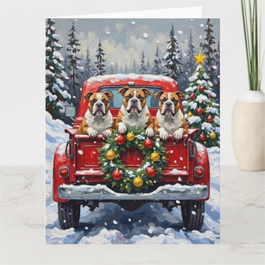 Bulldog Christmas Red Truck Holiday Kaart (Voorkant)