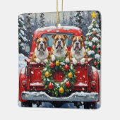 Bulldog Christmas Red Truck Holiday Keramisch Ornament (Links)