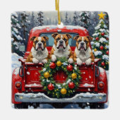 Bulldog Christmas Red Truck Holiday Keramisch Ornament (Voorkant)