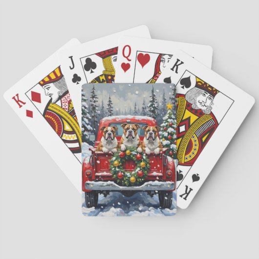 Bulldog Christmas Red Truck Holiday Pokerkaarten (Achterkant)