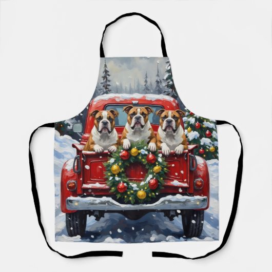 Bulldog Christmas Red Truck Holiday Schort (Voorkant)