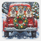 Bulldog Christmas Red Truck Holiday Vierkante Sticker (Voorkant)