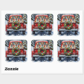 Bulldog Christmas Red Truck Holiday Vierkante Sticker (Vel)