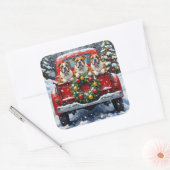 Bulldog Christmas Red Truck Holiday Vierkante Sticker (Envelop)