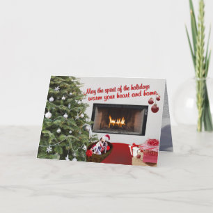 Bulldog Christmas Warm Fireplace Wenskaart Feestdagen Kaart