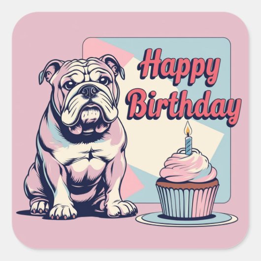 Bulldog Colorful Vierkante Sticker (Voorkant)