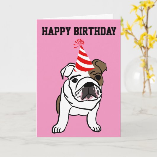 BULLDOG CUTE FUNNY BIRTHDAY KAART (Gele Bloem)
