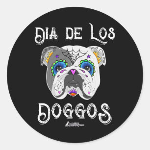 Bulldog dag van de dode suiker schedel Halloween Ronde Sticker