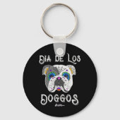 Bulldog dag van de dode suiker schedel Halloween Sleutelhanger (Voorkant)