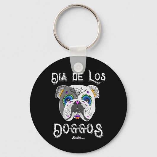 Bulldog dag van de dode suiker schedel Halloween Sleutelhanger (Voorkant)