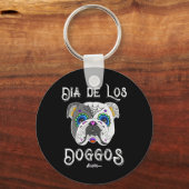 Bulldog dag van de dode suiker schedel Halloween Sleutelhanger (Voorkant)
