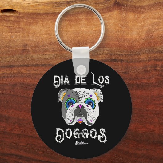 Bulldog dag van de dode suiker schedel Halloween Sleutelhanger (Voorkant)
