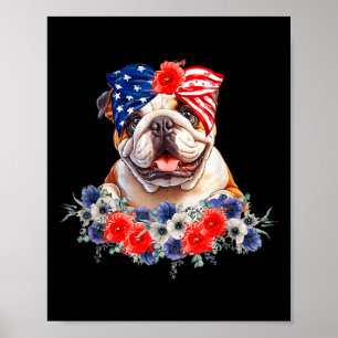 Bulldog Dog Bandana Amerikaanse vlag 4 juli Poster