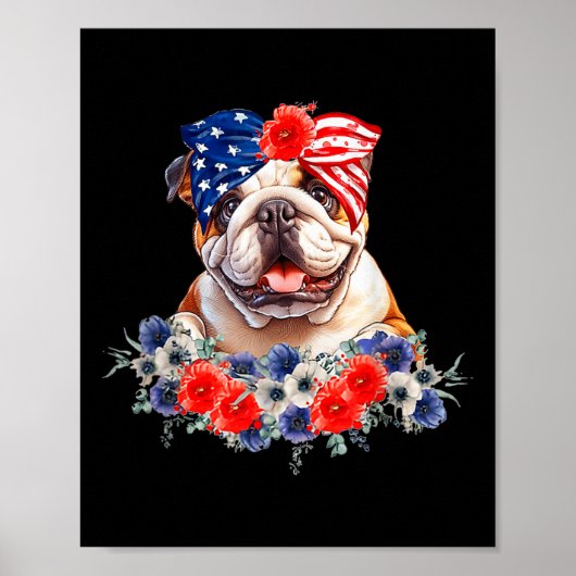 Bulldog Dog Bandana Amerikaanse vlag 4 juli Poster (Voorkant)