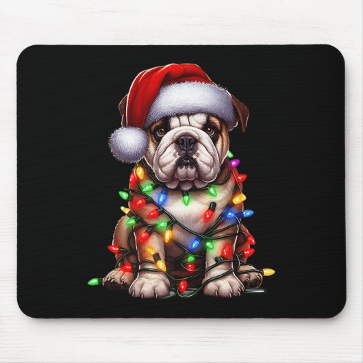 Bulldog Dog Christmas Lights Santa Hat Dog Lover P Muismat (Voorkant)