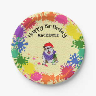 Bulldog Dog Fun Art Birthday Party     Papieren Bordje