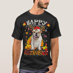 Bulldog Dog Happy Hanksmas Halloween-mas T-shirt