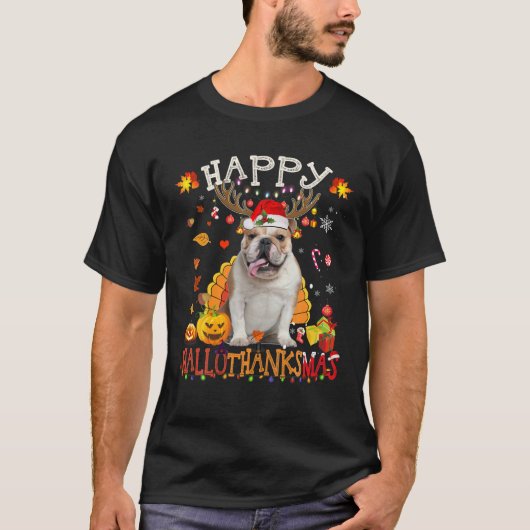 Bulldog Dog Happy Hanksmas Halloween Thanksg T-shirt (Voorkant)