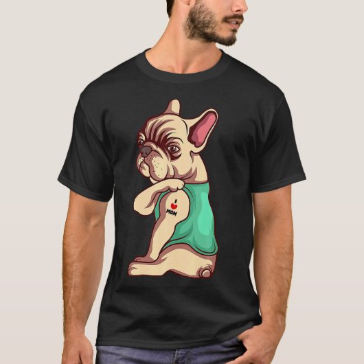 Bulldog Dog I Love Mam Tattoo T-shirt (Voorkant)