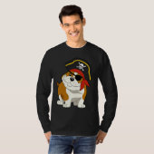 Bulldog Dog Pirate Captain with Skull Easy Hallowe T-shirt (Voorkant volledig)