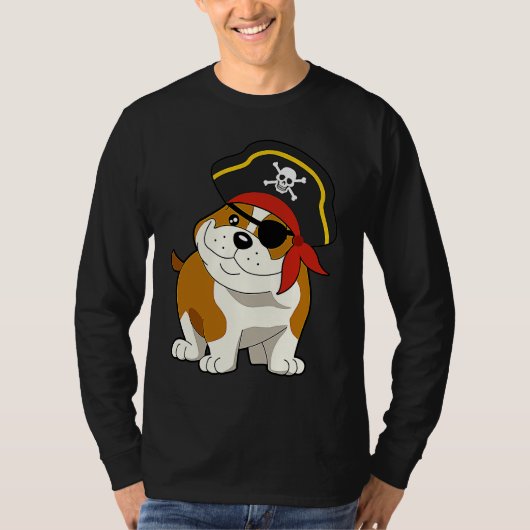 Bulldog Dog Pirate Captain with Skull Easy Hallowe T-shirt (Voorkant)
