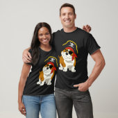 Bulldog Dog Pirate Captain with Skull Easy Hallowe T-shirt (Unisex)