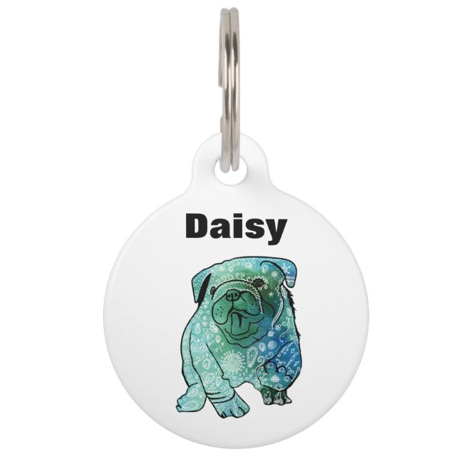 Bulldog Dog, Puppy Mandala Custom Name DogPet Labe Huisdierpenning (Voorkant)