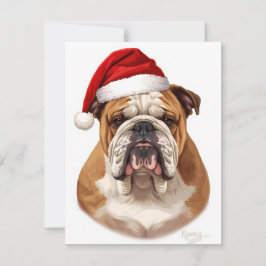Bulldog Dog Santa Hat Merry Christmas Art Feestdagenkaart