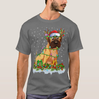 Bulldog Dog Santa Hat Reindeer Kerstlampjes  T-shirt