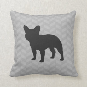 Bulldog Dog Silhouette Gray Herringbone Kussen